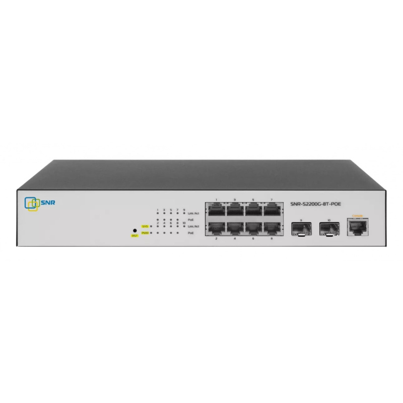 Коммутатор управляемый L2 PoE, 8 портов,          10/100/1000 Мб/с.,SFP SNR SNR-S2200G-8T-POE