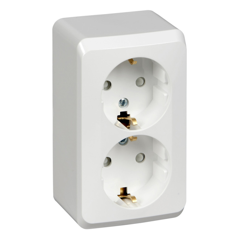 ЭТЮД Розетка двойная наружная с заземлением со шторками белая Systeme Electric PA16-008B