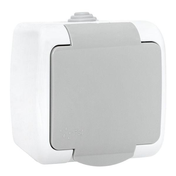 Розетка 1-местная Мурманск 16А с заземлением с крышкой IP54 серый с защитными шторками EKF EFR16-029-30-54