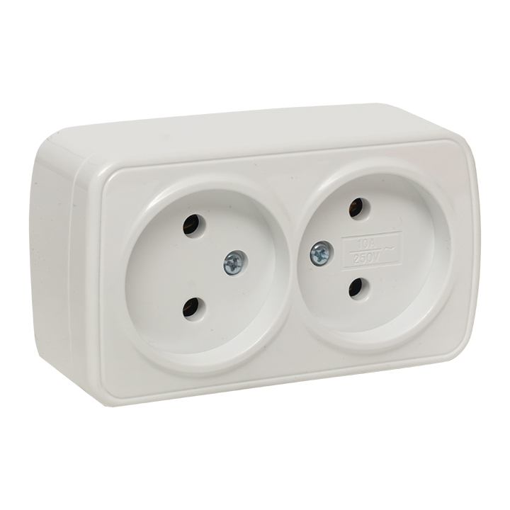 Розетка Минск 2-местная ОП 10А без заземления белая Basic EKF EGR10-102-10