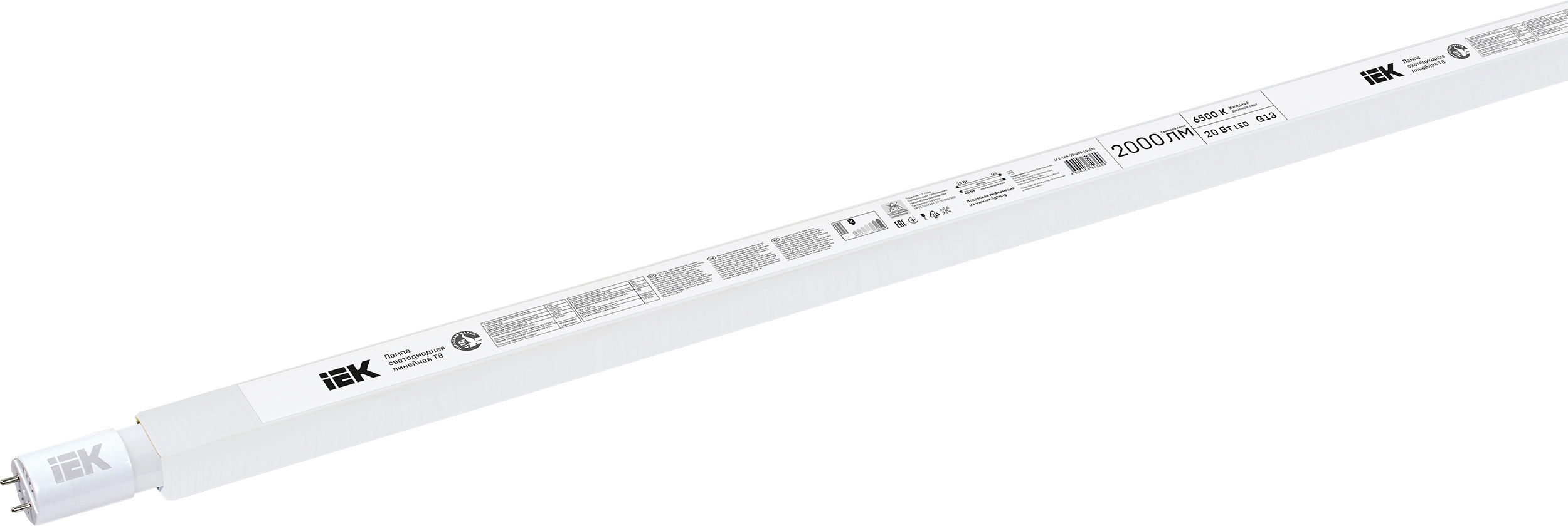 Лампа светодиодная LED 20вт G13 дневной установка возможна после демонтажа ПРА IEK LLE-T8R-20-230-65-G13 LLE-T8R-20-230-65-G13