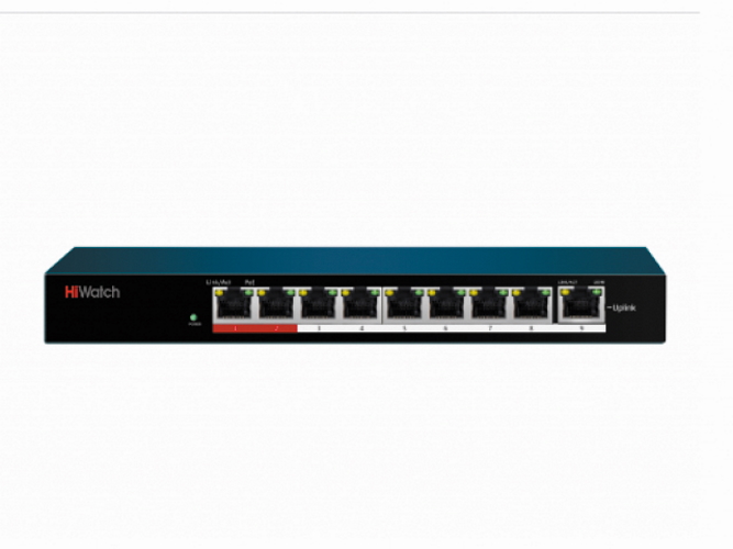 Коммутатор неуправляемый PoE 8 портов 100 Мб/с 1хRJ45, грозозащита 6 кВ HiWatch 301801559