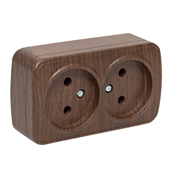 Розетка 2-местная ОП Минск 10А без заземления темное дерево EKF EGR10-102-40