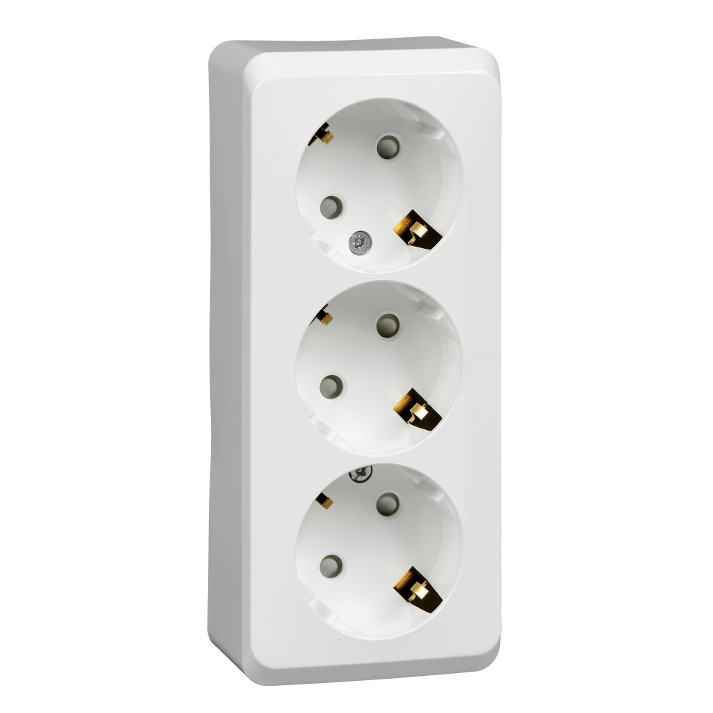 ЭТЮД Розетка тройная открытой установки с заземлением со шторками 16А 250B,белый Systeme Electric PA16-012B Systeme Electric PA16-012B