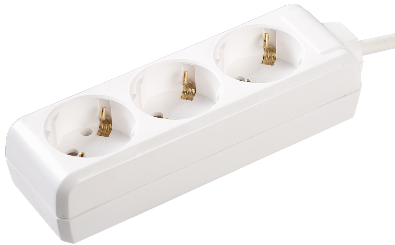 Удлинитель бытовой 3 розетки шнур 5м с заземлением 16А IEK WYP10-16-03-05-Z-N