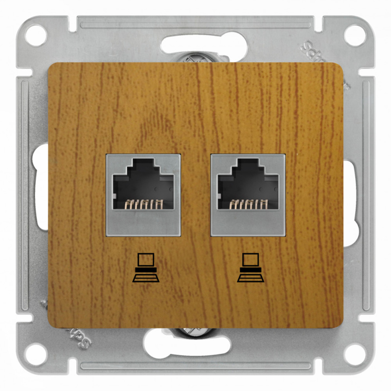 Розетка Glossa двойная компьютерная RJ45 + RJ45 кат.5E механизм дуб Systeme Electric GSL000585KK