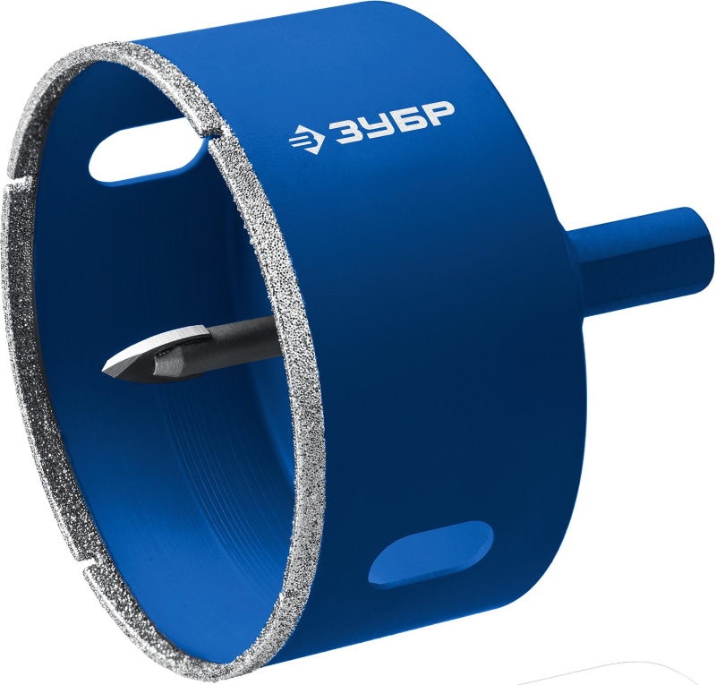 Коронка алмазная с центрирующим сверлом для дрели d 68 мм по керамике и стеклу, Р60, трехгр хвостовик, Профессионал ЗУБР 29850-68