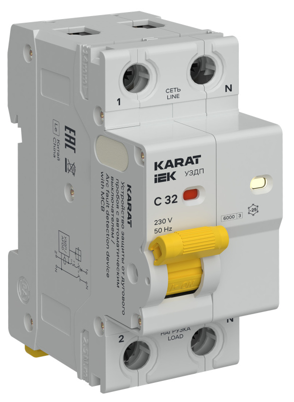 KARAT Устройство защиты от дугового пробоя c автоматическим выключателем 1P+N C 32A IEK IEK KA-DP11-1-032-C