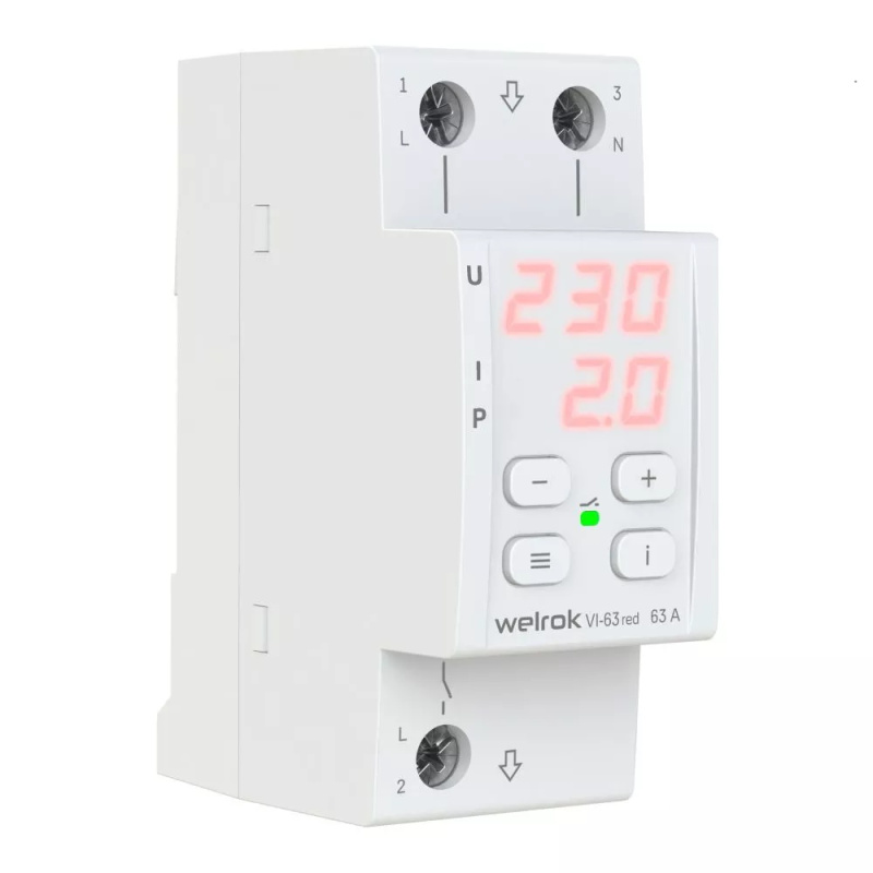 Реле напряжения c контролем тока Welrok VI-63 red Вэлрок 4660251140281