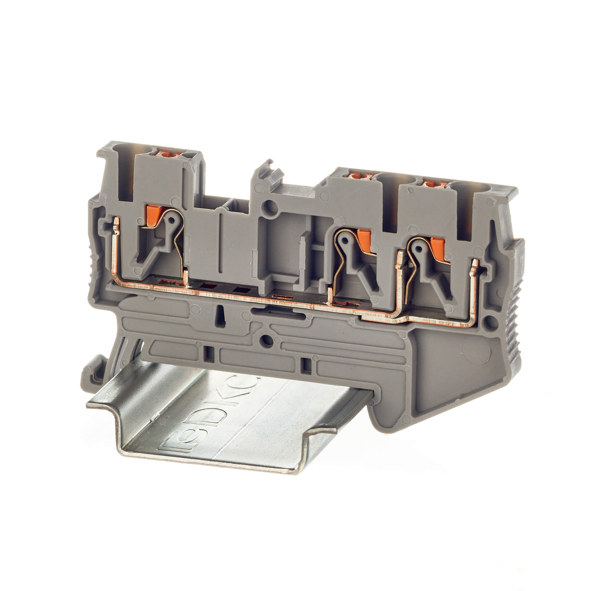 Клемма проходная , зажим push-in, 3 точки подключения, 2.5 кв.мм, серая DKC VPR-2.5-TWIN-GY