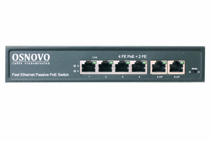 Коммутатор неуправляемый PoE 6 портов 10/100 Мб/с 1хPoE до 30В OSNOVO 00013428
