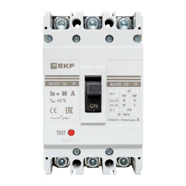 Выключатель автоматический трехполюсный ВА-99М/100 80А 3ф 35кА РЭ800А EKF mccb99-100-80m