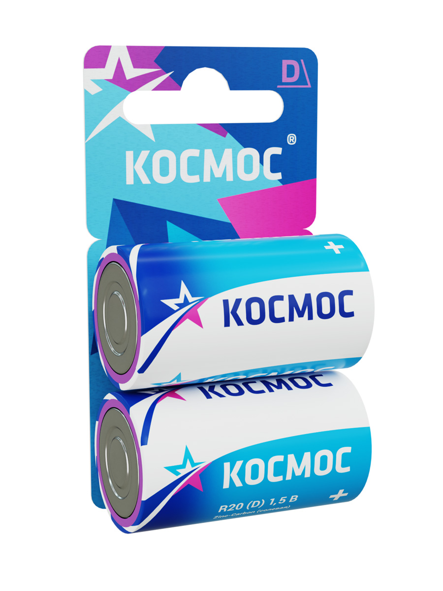 Элемент питания R20 (D) 1.5V Zinc carbon 2BL Космос KOCR202BL