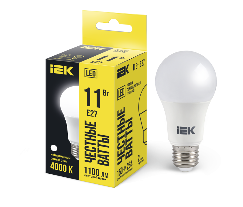 Лампа светодиодная LED 11вт E27 белый ECO IEK LLE-A60-11-230-40-E27