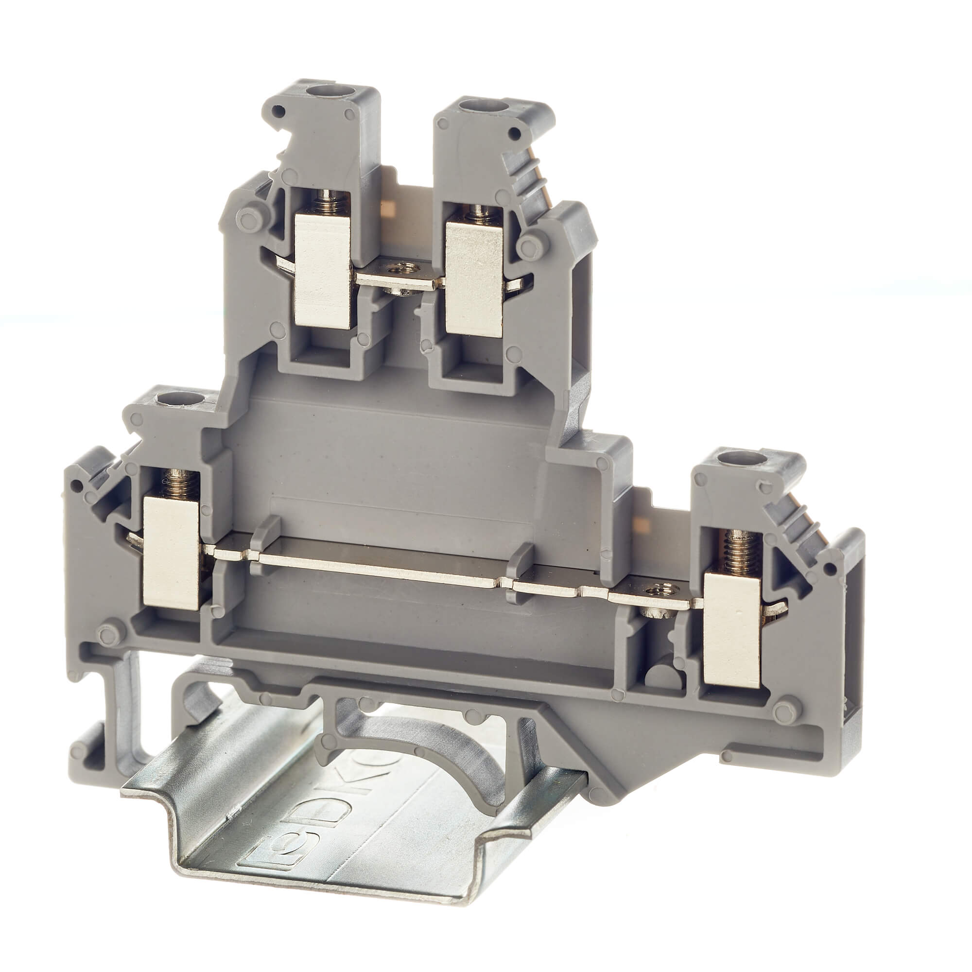 Клемма двухуровневая , винтовой зажим, 4 точки подключения, 4 кв.мм, серая DKC KRUKB-5