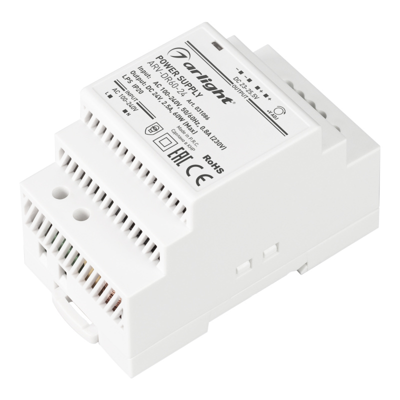 Блок питания ARV-DR60-24 (24V, 2.5A, 60W) (ARL, IP20 DIN-рейка) Arlight 031086