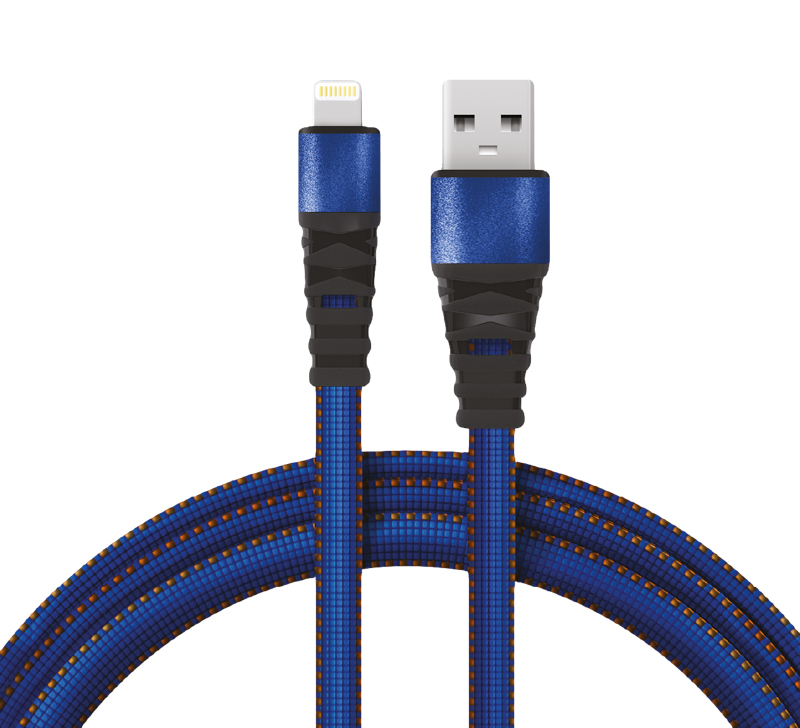 Кабель USB-Lightning 2.4 A, 1 м, синяя нейлоновая оплетка, 18-7053, REXANT