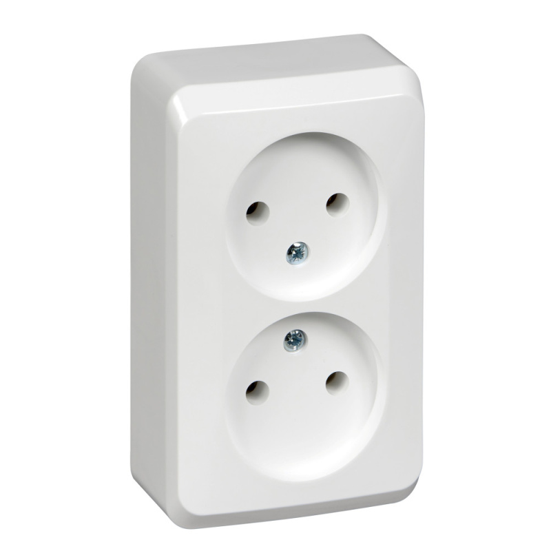 ЭТЮД Розетка двойная наружная без заземления без шторок белая Systeme Electric PA16-005B