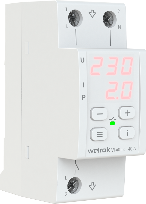 Реле напряжения c контролем тока Welrok VI-40 red Вэлрок 4660251140243