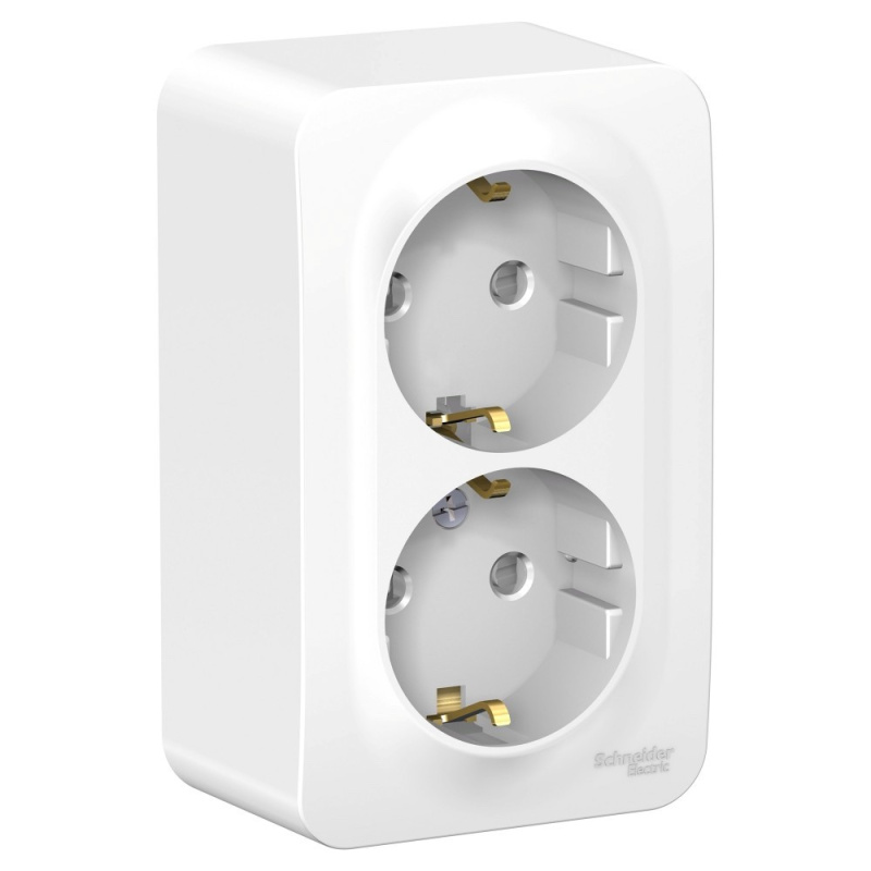 Розетка BLANCA наружная двойная, с заземлением, со шторками, с изолирующей пластиной, 16А, 250В, белый Systeme Electric BLNRA011211