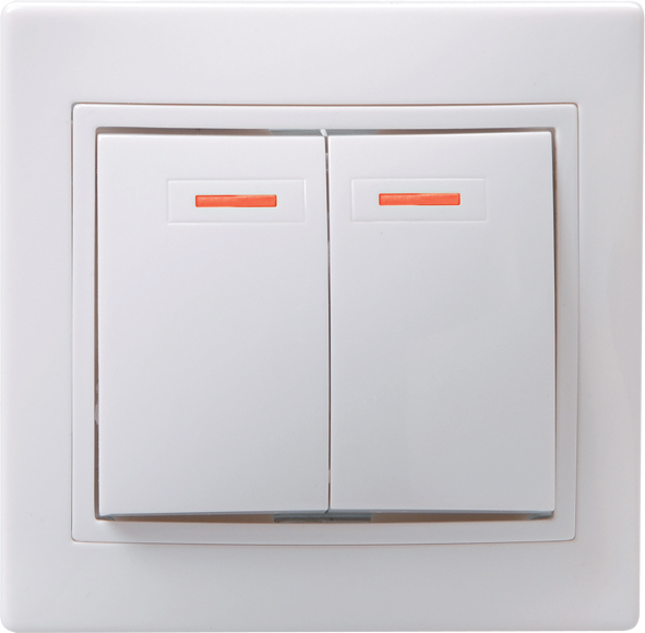 КВАРТА Выключатель двухклавишный скрытый белый с индикацией в сборе IEK EVK21-K01-10-DM
