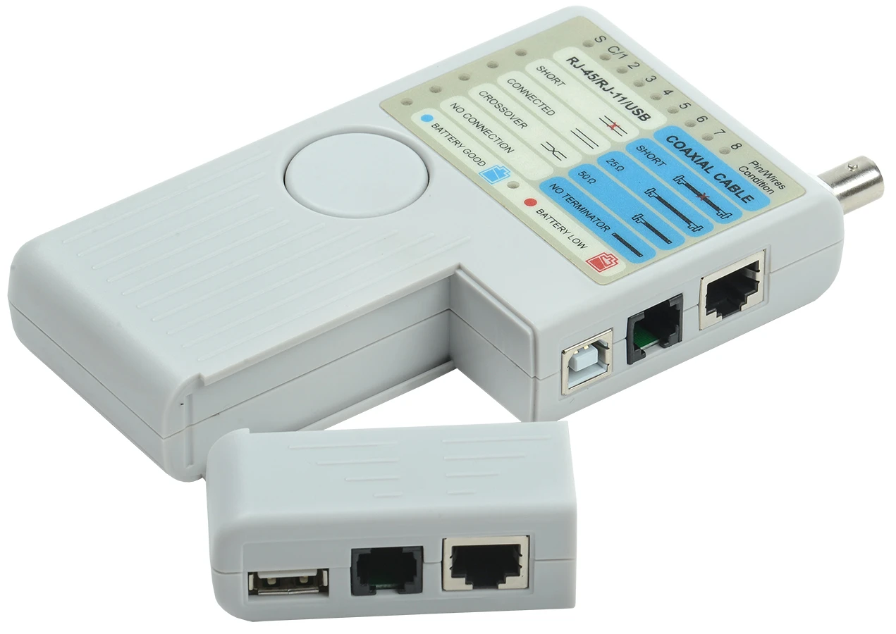 Тестер для витой пары 4в1 RJ45/RJ11/BNC/USB с элементом питания ITK WH3468