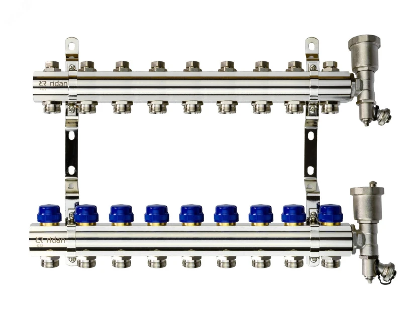Коллекторная группа FHF-9R set 9 контуров 1' х 3/4' c воздухоотводчиками и кронштейнами Ридан 088U0709R Ридан 088U0709R