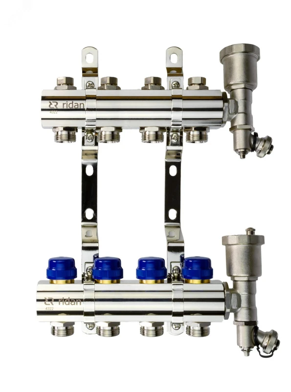 Коллекторная группа FHF-4R set 4 контура 1' х 3/4' c воздухоотводчиками и кронштейнами Ридан 088U0704R Ридан 088U0704R