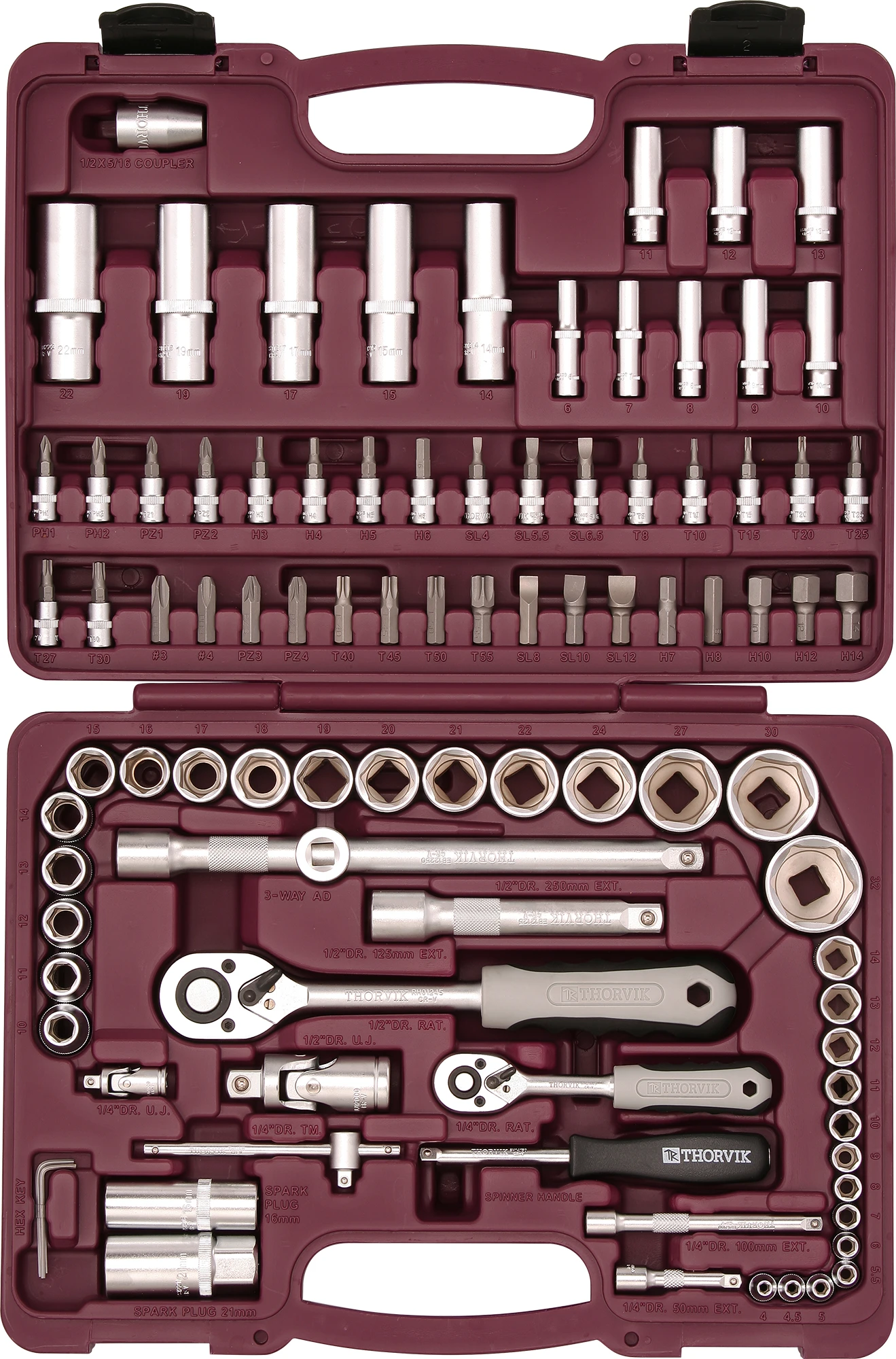 Набор инструмента универсальный 1/4'', 1/2''DR, 94 предмета Thorvik 052061