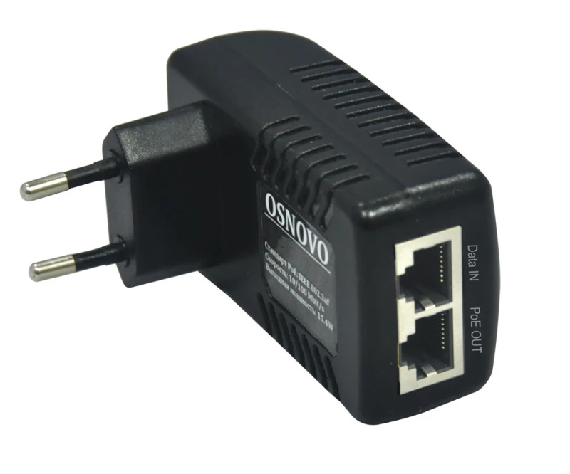 Инжектор PoE 1хRJ45 10/100/1000 Мб/с, 802.3af, до 15.4 Вт AC 100-240В OSNOVO 00012970