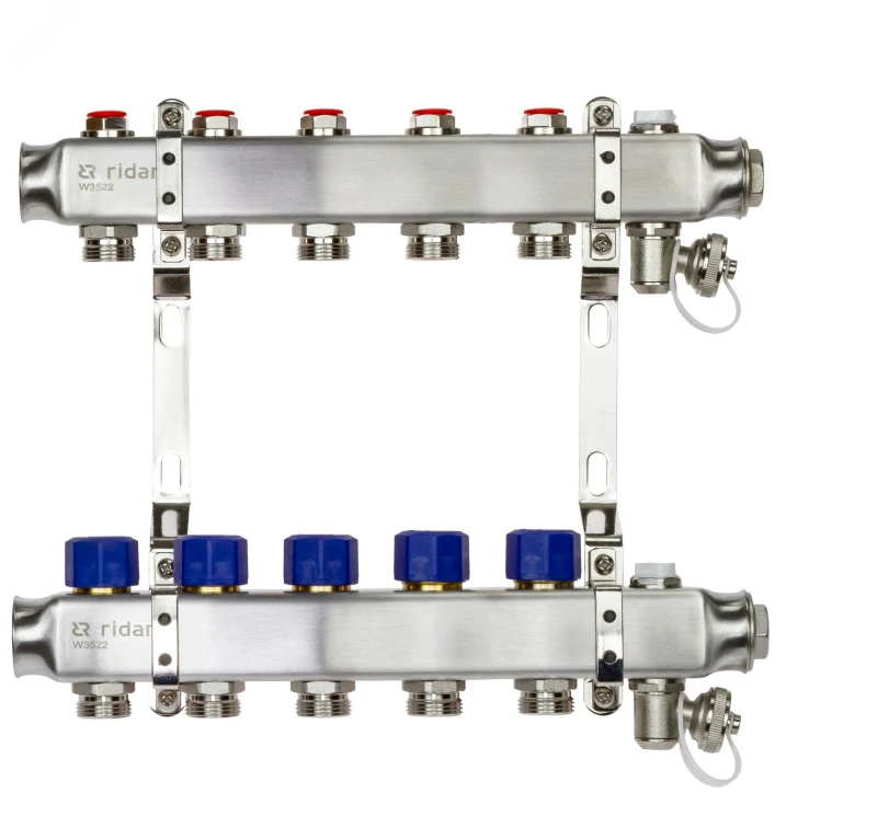 Коллекторная группа SSM-5R set 5 контуров 1' x 3/4' с термостатическими клапанами и кронштейнами Ридан 088U0975R