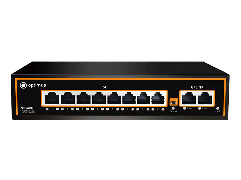 Коммутатор неуправляемый 10 портов RJ45 10 100 Мб/с  PoE 120Вт