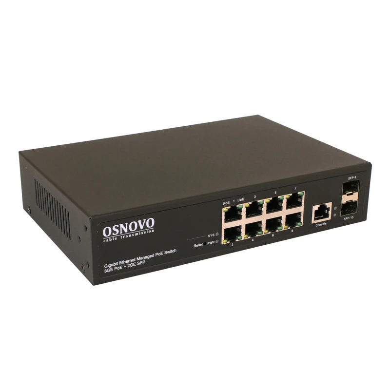 Коммутатор управляемый L2 PoE Gigabit Ethernet на 8 RJ45 PoE + 2 x GE SFP порта SW- 80802/L(150W) OSNOVO 00013595