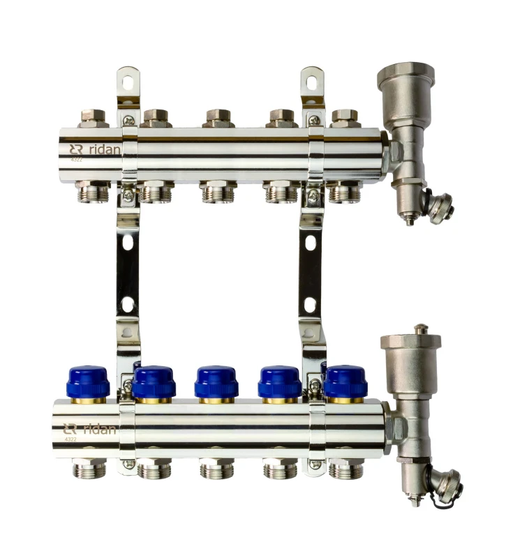 Коллекторная группа FHF-5R set 5 контуров 1' х 3/4' c воздухоотводчиками и кронштейнами Ридан 088U0705R Ридан 088U0705R