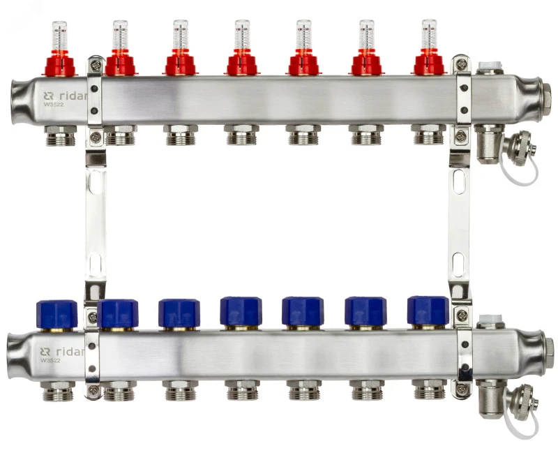 Коллекторная группа SSM-7RF set 7 контуров 1' x 3/4' с расходомерами и кронштейнами Ридан 088U0957R 088U0957R