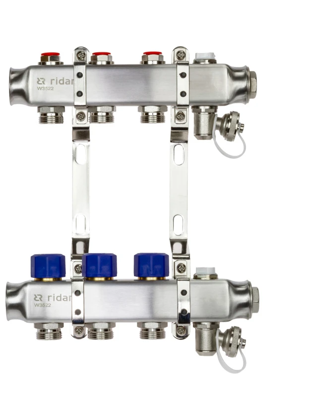 Коллекторная группа SSM-3R set 3 контура 1' x 3/4' с термостатическими клапанами и кронштейнами Ридан 088U0973R