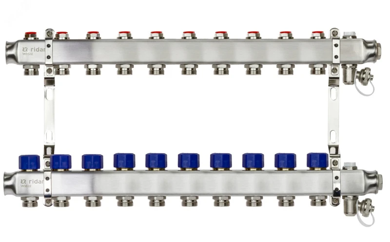 Коллекторная группа SSM-10R set 10 контуров 1' x 3/4' с термостатическими клапанами и кронштейнами Ридан 088U0980R