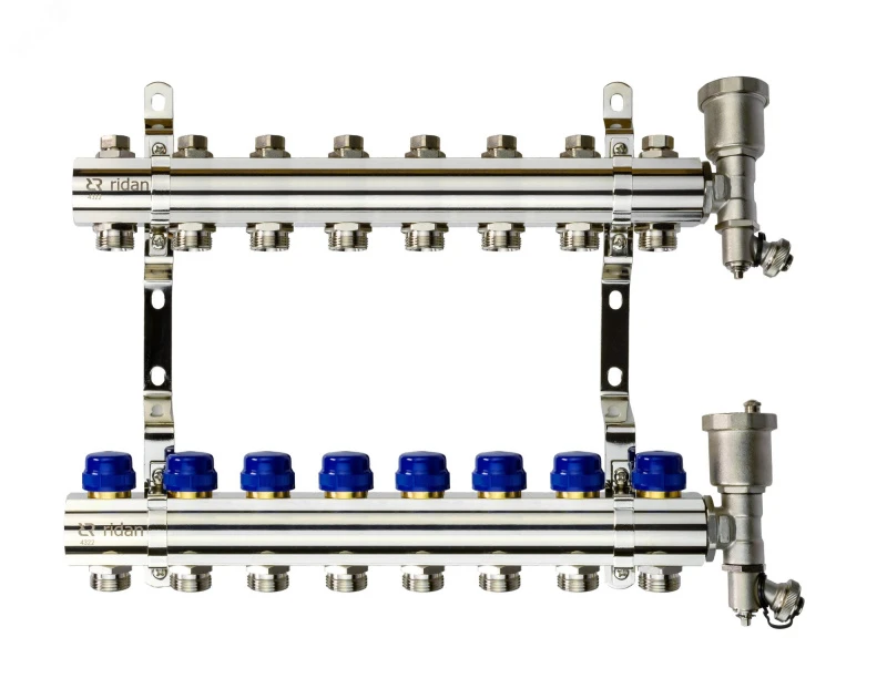 Коллекторная группа FHF-8R set 8 контуров 1' х 3/4' c воздухоотводчиками и кронштейнами Ридан 088U0708R Ридан 088U0708R