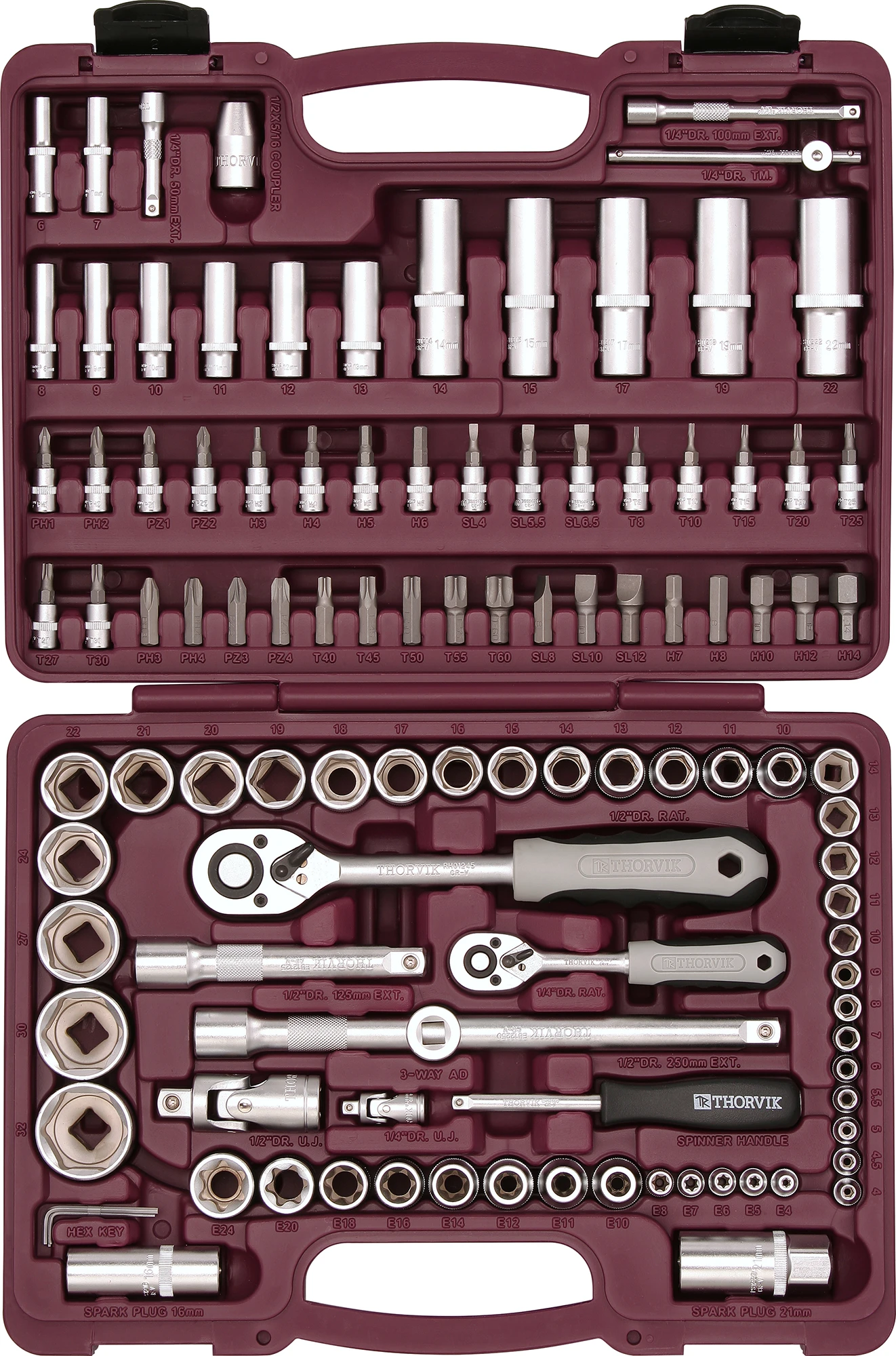 Набор инструмента универсальный 1/4'', 1/2''DR, 108 предметов Thorvik 052062