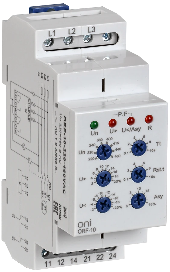 Реле фаз ORF-10 3ф. 2 конт. 220-460В AC ONI ORF-10-220-460VAC