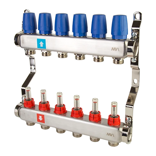Коллекторная группа с расходомерами 1' х 6 выходов 3/4' НР евроконус (MS.506.06) MVI