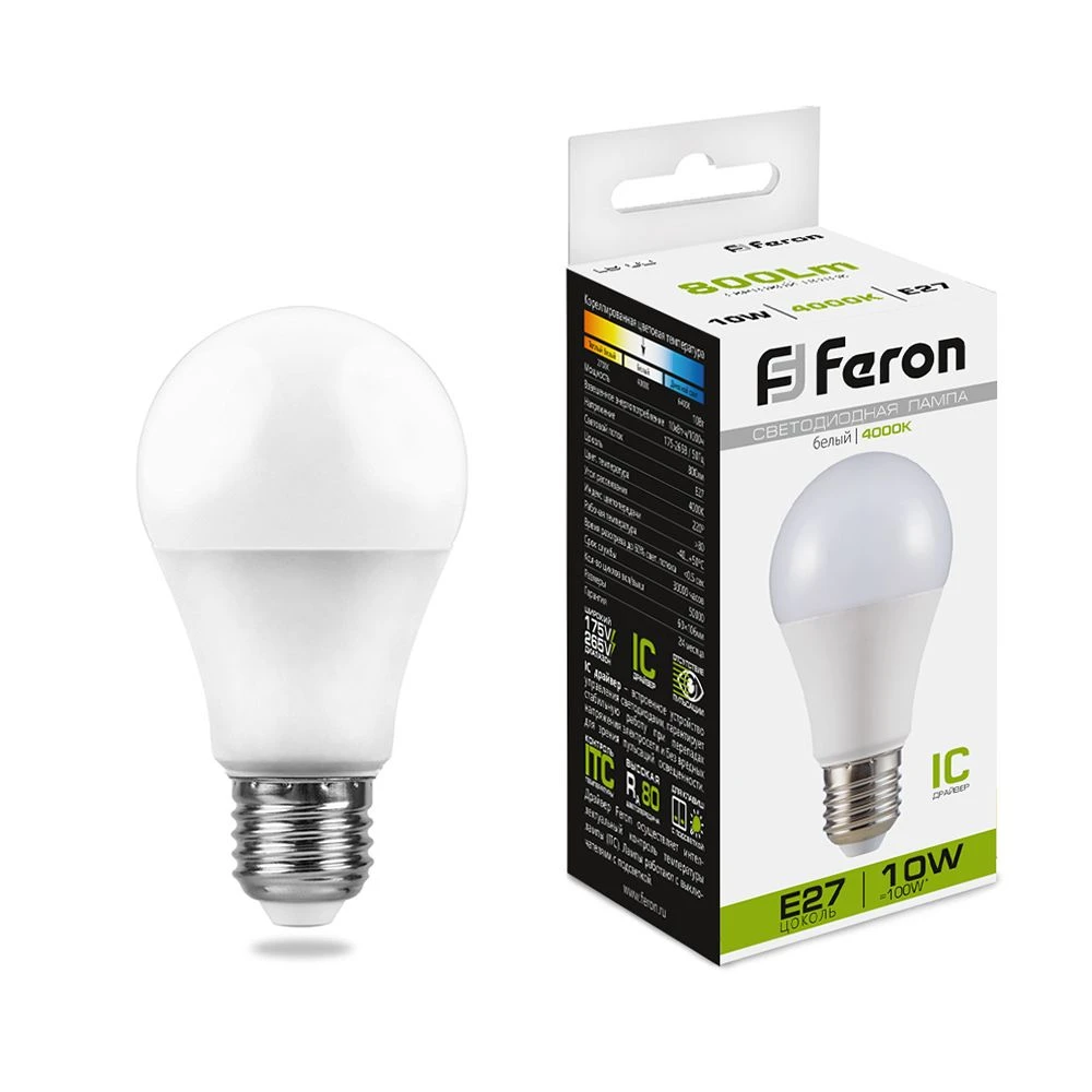 Лампа светодиодная LED 10вт Е27 белый FERON LB-92 25458